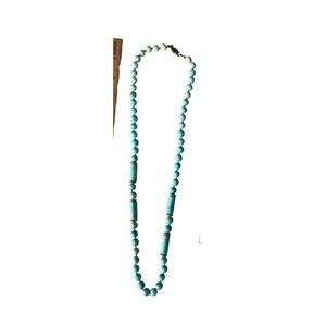 Vintage Turquoise Beaded Necklace Southwestern Boho Round Tube Stone 22 Inch